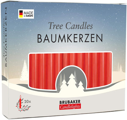 Tree Candles - Pack of 20 - Red - 3¾ X ½ Inches (9.5 X 1.27Cm) - Made in Europe - Pyramids, Carousels & Chimes