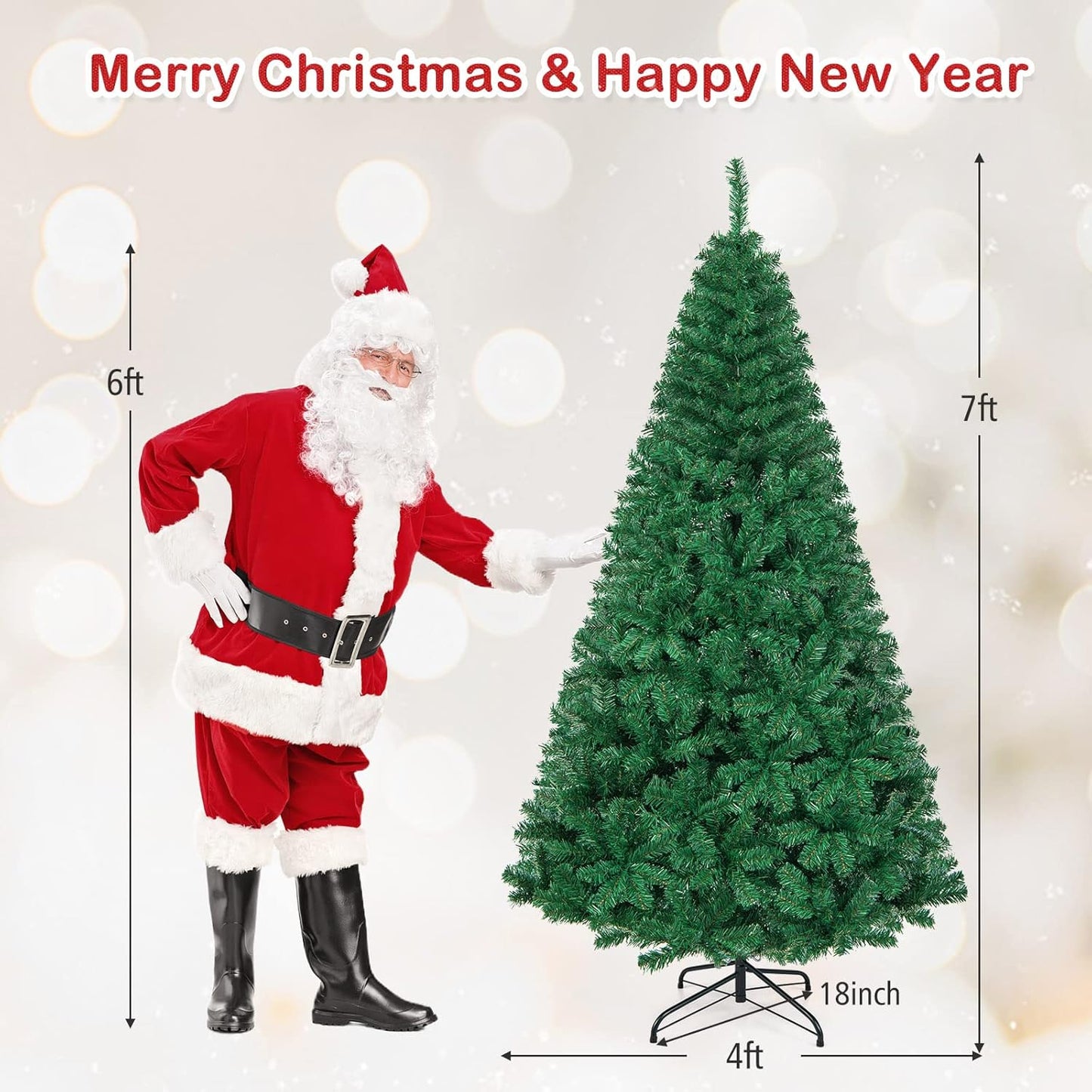 7Ft Artificial Christmas Tree Xmas Pine Tree with Solid Metal Legs Perfect for Indoor and Outdoor Holiday Decoration, Green