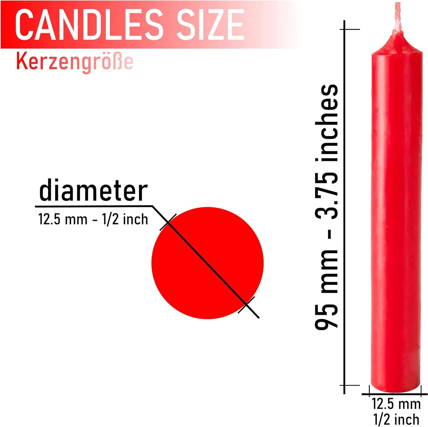 Tree Candles - Pack of 20 - Red - 3¾ X ½ Inches (9.5 X 1.27Cm) - Made in Europe - Pyramids, Carousels & Chimes