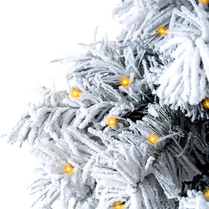 7.5Ft Snow Flocked Christmas Tree with Lights, Realistic Frosted Christmas Tree Prelit with 892 Branch Tips, 550 Warm Lights