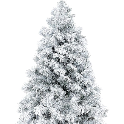 7.5Ft Snow Flocked Christmas Tree with Lights, Realistic Frosted Christmas Tree Prelit with 892 Branch Tips, 550 Warm Lights